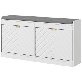 Upholstered Shoe Rack Bench Narrow with 2 Flip Drawers for 8 Pairs
