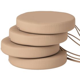 Patio Chair Cushions Set of 4 Round Seat Cushions for Dining Bistro Chairs Machine Washable, 15" x 15" x 3", Khaki