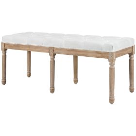 Linen Bedroom Bench, French Style End of Bed Bench Wooden Legs, Cream White