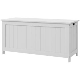 39.4" Storage Trunk with 2 Safety Hinges, Wooden Bench, Side Handles, Chest for Playroom, White