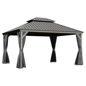 13x15FT Outdoor Gazebo, Hardtop Gazebo with Galvanized Steel Double Roof, Metal Gazebos with Drainage System Patio Pergola for Patio Deck Backyar
