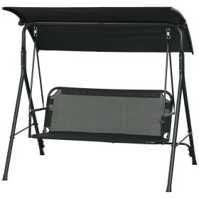 3-Seat Outdoor Patio Swing Chair w/ Cushion, Steel Frame Stand, Adjustable Tilt Canopy for Patio, Garden, Black 1