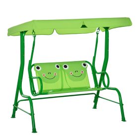 Porch Swing for Kids with Adjustable Canopy to Block Sun at Angles, Kids Swing Chair with Seatbelts, Frog Pattern, Gift for Kids Ages 3-6, Green