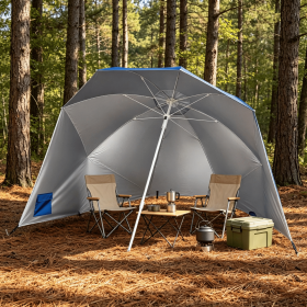 2-in-1 Portable Beach Shelter Umbrella UPF 50+ with Side Panels for Camping And Picnic Outdoor Sun Protection