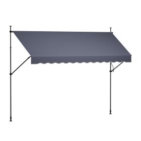 Manual Retractable Awning, 138" Outdoor Retractable Patio Awning Sunshade Shelter