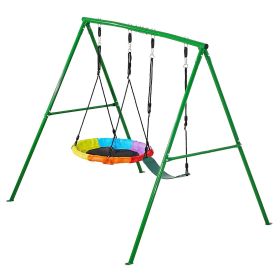 Swing Set for Backyard, 32 in Saucer Swing Seat and Belt Seat, with Heavy Duty A-Frame Metal Stand, 440 lbs Load Capacity