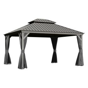 10x13FT Outdoor Gazebo, Hardtop Gazebo with Galvanized Steel Double Roof, Metal Gazebos with Drainage System Patio Pergola for Patio Deck Backyar