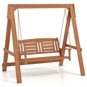 2-Person Hardwood Porch Swing with Stand, 800 LBS Capacity Outdoor Patio Swing Chair for Garden Poolside