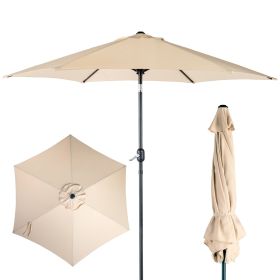 9ft Patio Umbrella, Outdoor Market Umbrella with Push Button Tilt, Crank Handle, 6 Sturdy Iron Ribs, UPF 50+ Waterproof Solution-Dyed Polyester C