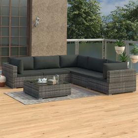 Patio Lounge Set Set of 6 Grey PE Rattan Large Modular