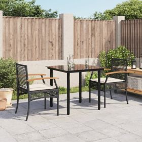 Garden Dining Set Black PE rattan 3 Piece Set Removable Covers