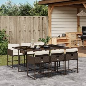 7 Piece Patio Dining Set with Cushions Brown Poly Rattan