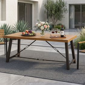 Outdoor Acacia Wood Metal Base Dining Table, Teak