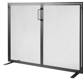 Fireplace Screen 1 Panel with Door, Sturdy Iron Mesh Fireplace Screen, 38.98"(L) x30.7"(H) Spark Guard Cover, Simple Installation