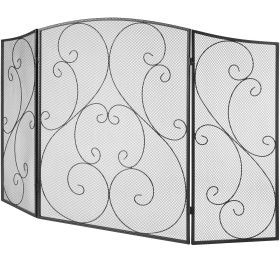Fireplace Screen 3 Panel, Sturdy Iron Mesh Fireplace Screen, 48"(L) x30.2"(H) Spark Guard Cover, No Assembly Required
