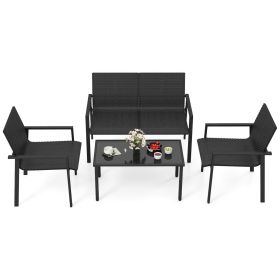 4 Pieces Patio Furniture Set with Heavy Duty Galvanized Metal Frame (Color: Black)