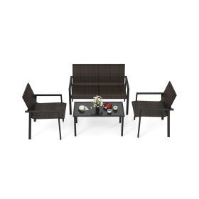 4 Pieces Patio Furniture Set with Heavy Duty Galvanized Metal Frame (Color: Brown)