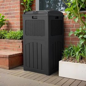33 Gallon Outdoor Trash Can, Hideaway Garbage Bins with Tiered Lid, Waterproof Resin Outside Waste Bins (Color: Gray)