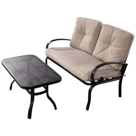 2 Pieces Patio Outdoor Cushioned Coffee Table Seat (Color: Beige)