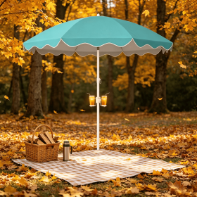 6.5 FT Portable Beach Umbrella with Sand Anchor UV Protection UPF 50+ for Garden Pool Outdoor Camping Picnic (Color: Turquoise Stripe)