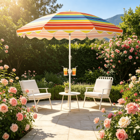 6.5 FT Portable Beach Umbrella with Sand Anchor UV Protection UPF 50+ for Garden Pool Outdoor Camping Picnic (Color: Rainbow)