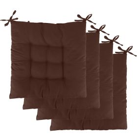 4Pcs Chair Cushion Pads Pillow 15.75x15.75x2.37in Soft Tie On Square Sitting Mats For Home Office Car Sitting Travel (Color: Brown, size: One size)
