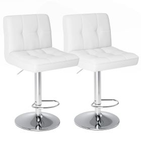 Bar Stools Set of 2, Counter Height Barstools,Square Seat Cushion Barstool with Back, Height Adjustable PU Leather Swivel Barstool (Color: white2-Pack)