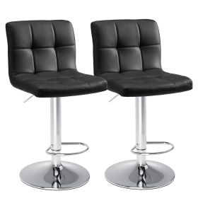 Bar Stools Set of 2, Counter Height Barstools,Square Seat Cushion Barstool with Back, Height Adjustable PU Leather Swivel Barstool (Color: Black 2-Pack)