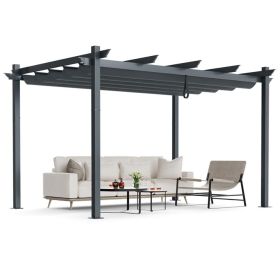 10 x 13 Feet Outdoor Aluminum Retractable Pergola Canopy Shelter (Color: Gray)