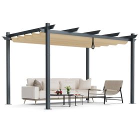 10 x 13 Feet Outdoor Aluminum Retractable Pergola Canopy Shelter (Color: Beige)