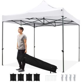 10 x 10 FT Outdoor Pop up Canopy Tent Easy Setup Gazebo Shelter with Wheeled Bag (Color: White)