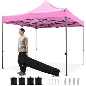 10 x 10 FT Outdoor Pop up Canopy Tent Easy Setup Gazebo Shelter with Wheeled Bag (Color: Pink)