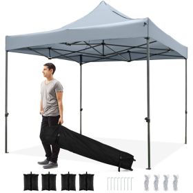10 x 10 FT Outdoor Pop up Canopy Tent Easy Setup Gazebo Shelter with Wheeled Bag (Color: Gray)